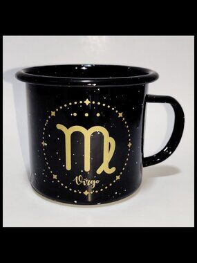VIRGO - Astrology 18oz Enamel Mug/Cup - Zodiac Symbol/Star Sign - Black & Gold